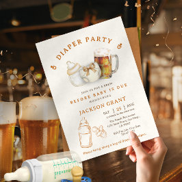 Invitación Fiesta de Baby Shower Moderna de Diapers y Cerveza