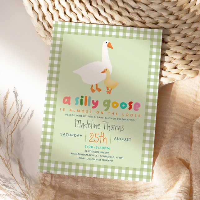 Invitación Fiesta de Baby Shower Moderna y Neutral de Gingham (Subido por el creador)