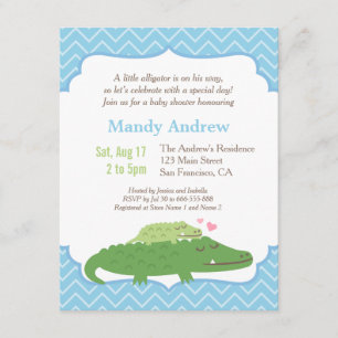 Invitación Fiesta de Baby Shower Moderno de Cocodrilo Azul Ch