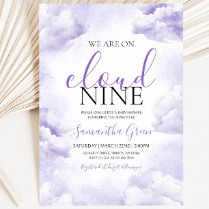 Invitación Fiesta de Baby Shower Morado en la Nube 9