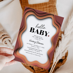 Invitación Fiesta de Baby Shower Naranja Quemada Onda Retro