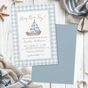 Invitación Fiesta de Baby Shower Náutico de Cuadros Azules