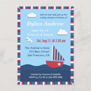 Invitación Fiesta de baby shower náutico de elegante barco de