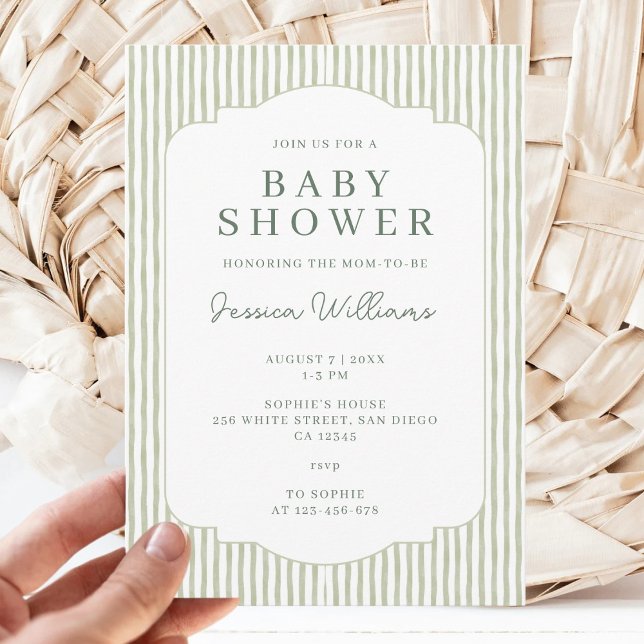 Invitación Fiesta de Baby Shower Neutral de Raya Verde (Subido por el creador)