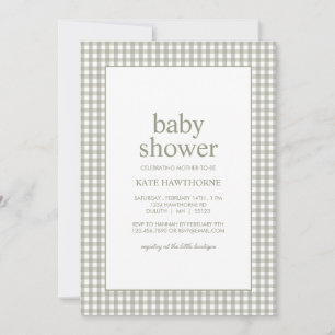 Invitación Fiesta de Baby Shower Neutral en Verde Salvia con 
