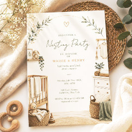 Invitación Fiesta de Baby Shower Nido Boho Neutral