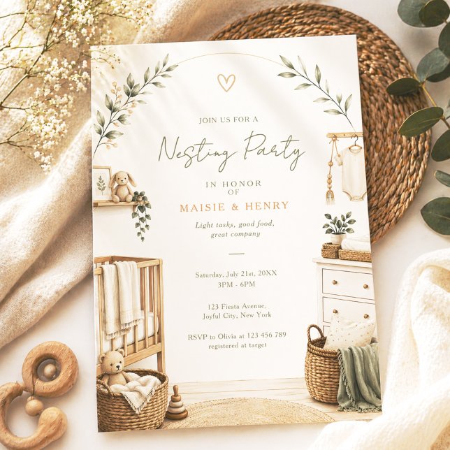 Invitación Fiesta de Baby Shower Nido Boho Neutral (Subido por el creador)
