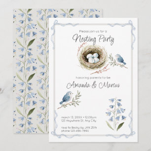 Invitación Fiesta de Baby Shower Nido de Pájaros Acuarela