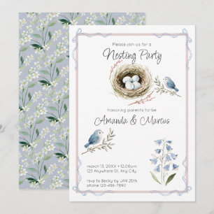 Invitación Fiesta de Baby Shower Nido de Pájaros Acuarela