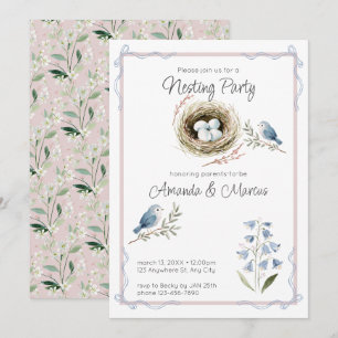 Invitación Fiesta de Baby Shower Nido de Pájaros Acuarela
