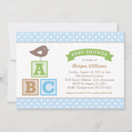 Invitación Fiesta de Baby Shower Niño Pájaro Azul Celeste Blo