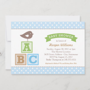 Invitación Fiesta de Baby Shower Niño Pájaro Azul Celeste Blo