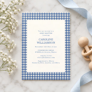 Invitación Fiesta de Baby Shower Otoño Cuadro de Gingham Azul