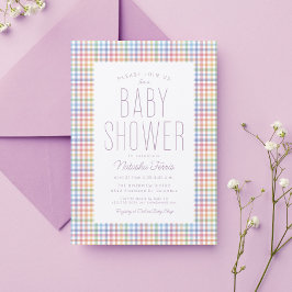 Invitación Fiesta de baby shower pastel lindo de cuadros ging