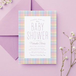 Invitación Fiesta de baby shower pastel lindo de cuadros ging