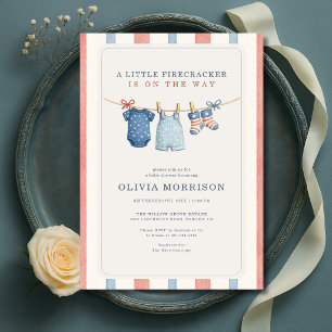 Invitación Fiesta de Baby Shower Pequeña Petarda con Rayas Am