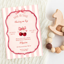 Invitación Fiesta de Baby Shower Pink Coquette Cherry on Top
