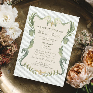 Invitación Fiesta de Baby Shower Preppy Grandmillennial Verde