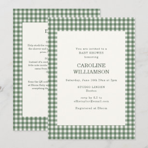 Invitación Fiesta de Baby Shower Retro de Cuadros Verde Salvi