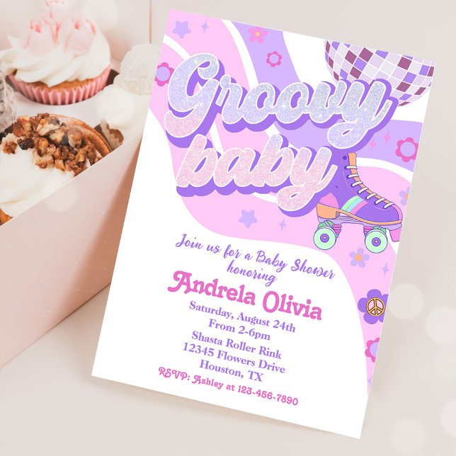 Invitación Fiesta de Baby Shower Retro Disco Roller Skate (Subido por el creador)