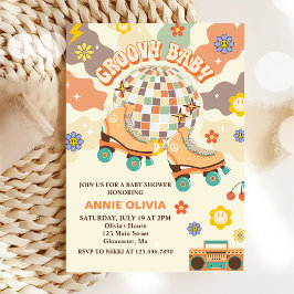 Invitación Fiesta de Baby Shower Retro Disco Roller Skate