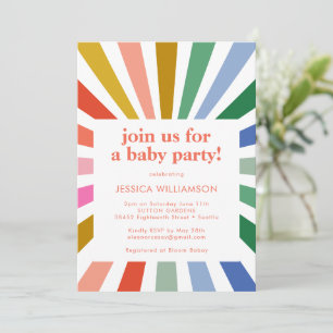 Invitación Fiesta de Baby Shower retro moderno arcoiris estre