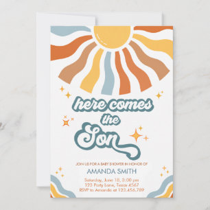 Invitación Fiesta de Baby Shower Retro Sunshine Aquí Viene el