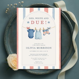 Invitación Fiesta de Baby Shower 'Rojo Blanco y Rayas Pendien