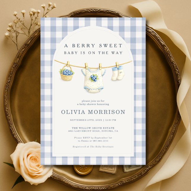 Invitación Fiesta de Baby Shower Ropa Tendida de Arándanos Du (Subido por el creador)
