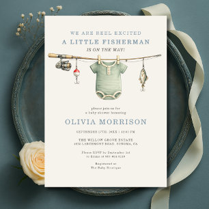 Invitación Fiesta de Baby Shower Ropa Tendida de Pesca 'Reel