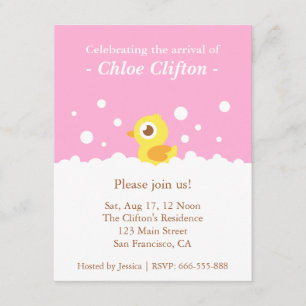 Invitación Fiesta de Baby Shower Rosa con Patito Adorable y B