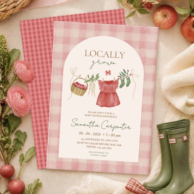 Invitación Fiesta de Baby Shower Rosa Localmente Crecido en e (Subido por el creador)