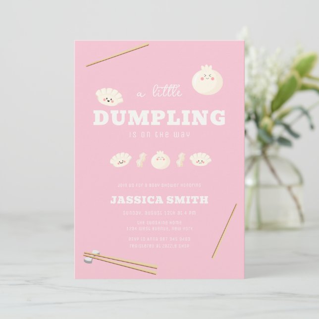 Invitación Fiesta de Baby Shower Rosa Moderna Kawaii Bao Dump (Anverso de pie)