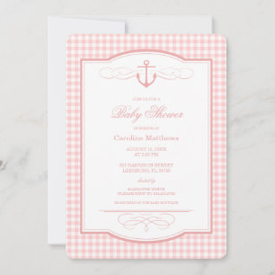 Invitación Fiesta de Baby Shower Rosa Petalo Cuadros Prep Coa
