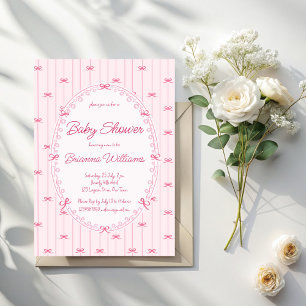 Invitación Fiesta de baby shower rosa preppy dibujada a mano