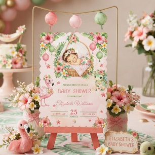 Invitación Fiesta de Baby Shower Rosa Tropical Aloha