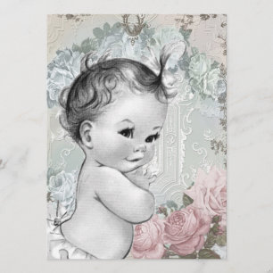 Invitación Fiesta de Baby Shower Rosa y Gris Vintage