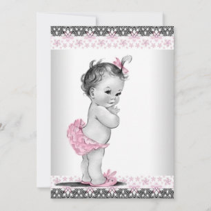 Invitación Fiesta de Baby Shower Rosa y Gris Vintage