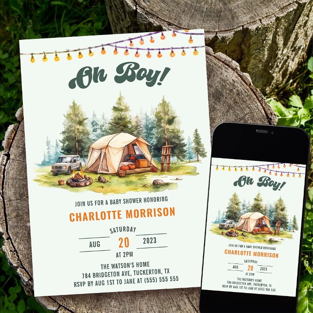 Invitación Fiesta de Baby Shower Rustic Oh Boy Camping (Subido por el creador)