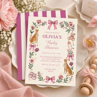 Invitación Fiesta de Baby Shower Safari Cheetah Niña