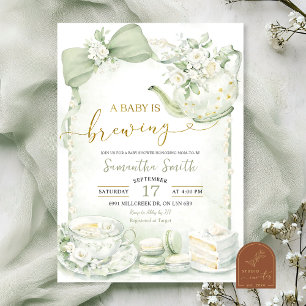 Invitación Fiesta de Baby Shower 'Sage Green Stripes Baby is 