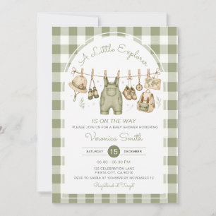 Invitación Fiesta de Baby Shower Sage Un pequeño explorador e