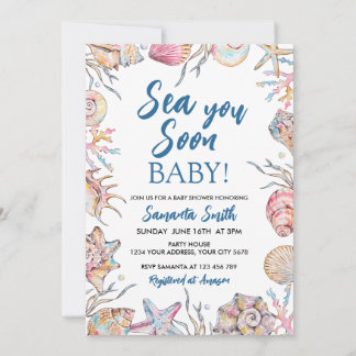 Invitación Fiesta de Baby Shower Seashell Sea You Soon