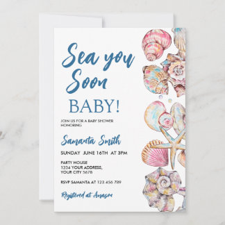 Invitación Fiesta de Baby Shower Seashell Sea You Soon