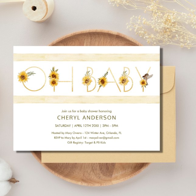 Invitación Fiesta de Baby Shower Sunflower Oh Baby (Sunflower Oh Baby Baby Shower Party Invitation)
