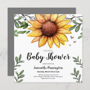 Invitación Fiesta de Baby Shower Sunflower Watercolor