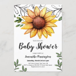 Invitación Fiesta de Baby Shower Sunflower Watercolor