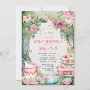 Invitación Fiesta de Baby Shower Té de Pink A Baby Is Brewing