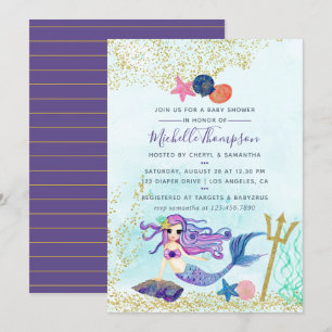 Invitación Fiesta de Baby Shower temática de Sirena con Color
