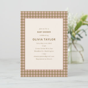 Invitación Fiesta de Baby Shower Terroso Rosa Suave Cuadricul